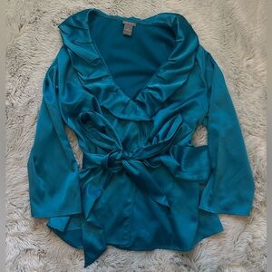 NWOT Ann Taylor Teal Satin Blouse